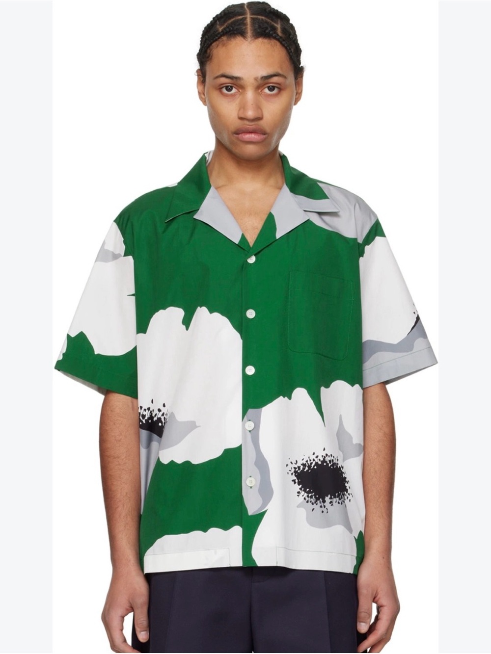 Valentino Green, White & Gray Floral Print Short-Sleeve Shirt (brand new)